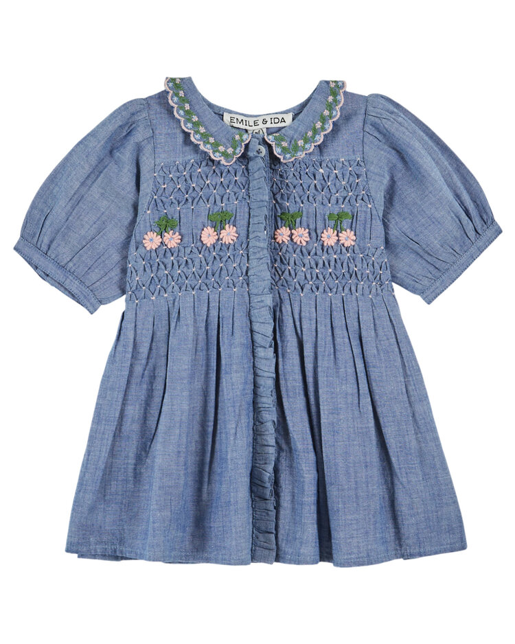 EMILE ET IDA Smocked Embroidered Baby Dress