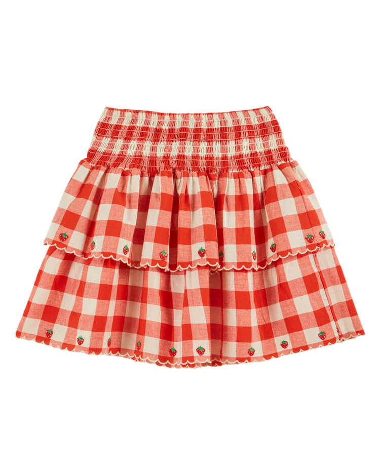 EMILE ET IDA Checked Embroidered Skirt