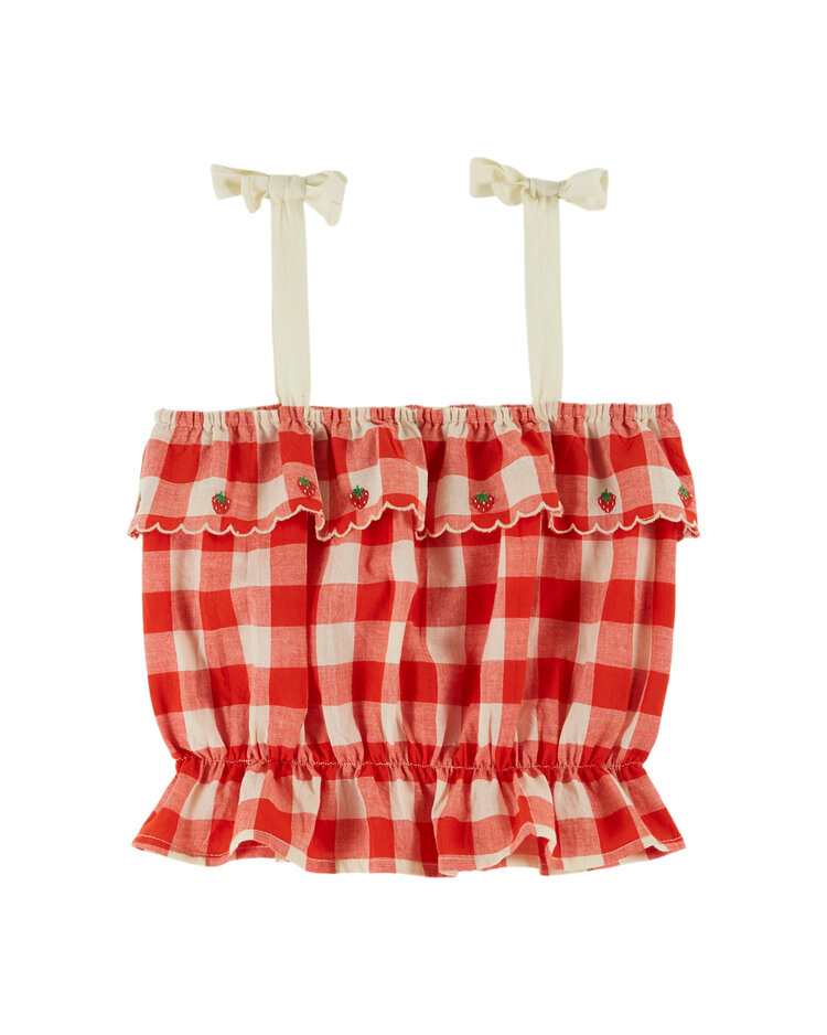 EMILE ET IDA Checked Embroidered Top