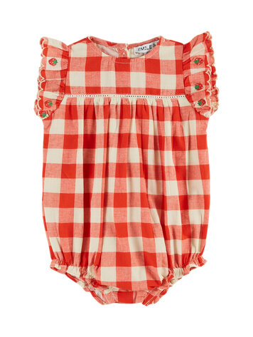EMILE ET IDA Strawberry Embroidered Romper