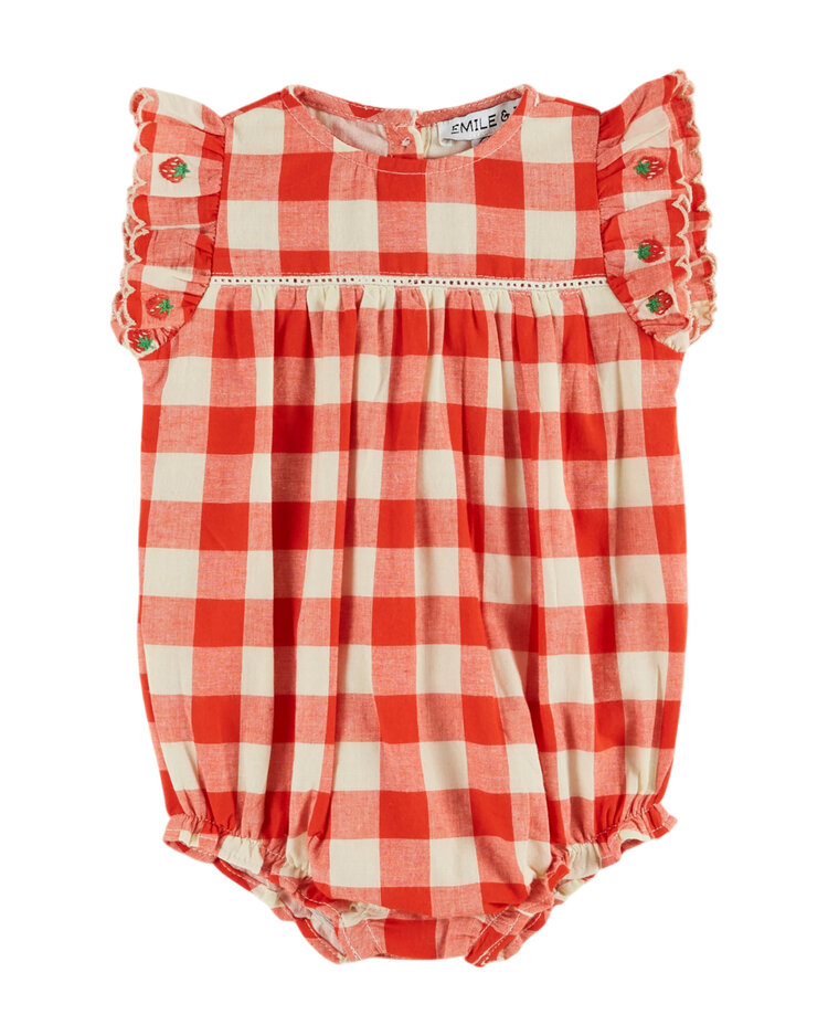 EMILE ET IDA Strawberry Embroidered Romper