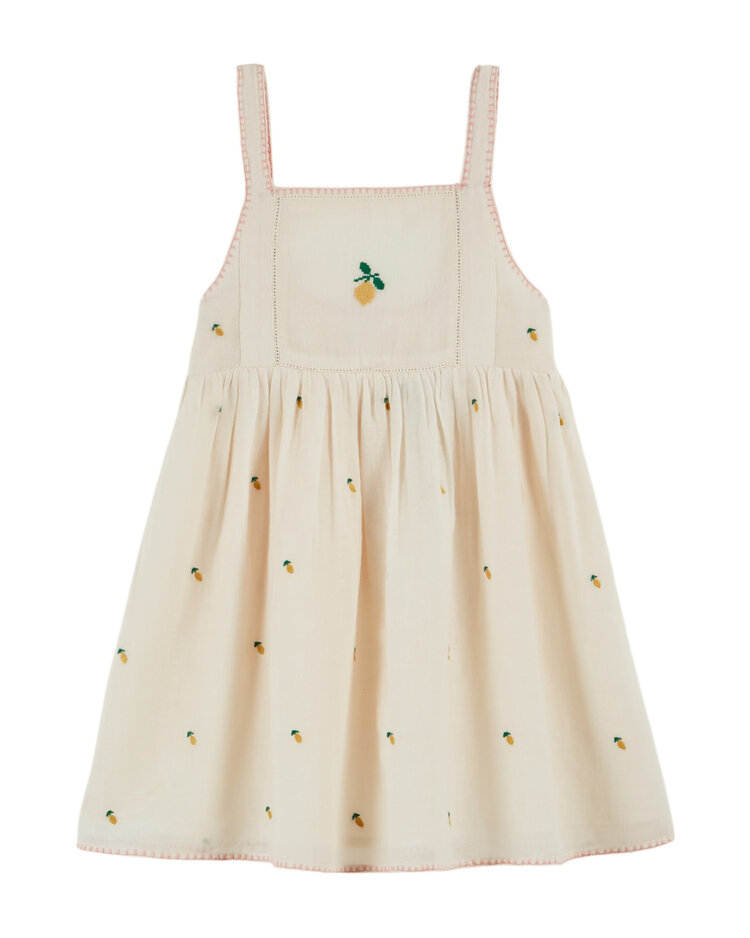 EMILE ET IDA Lemon Embroidered Dress