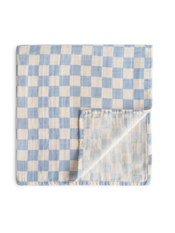 MUSHIE Organic Swaddle Blanket - Blue Check