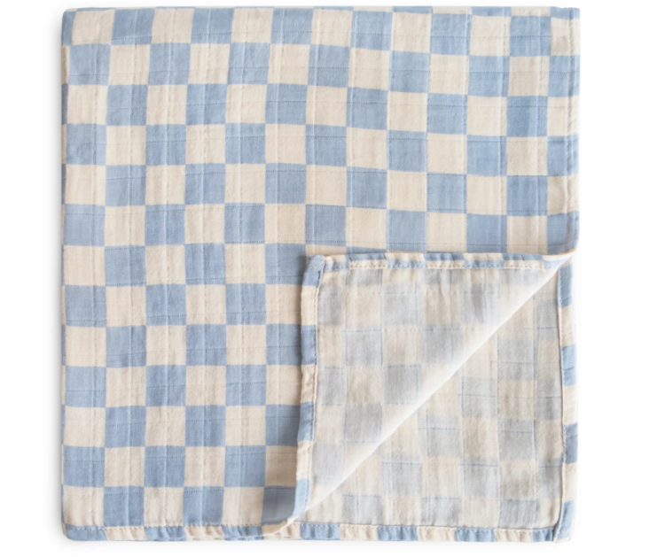 MUSHIE Organic Swaddle Blanket - Blue Check