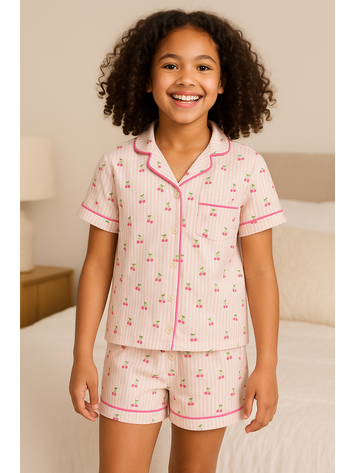 PREPPY GOOSE Cherry Stripes Pajama Set