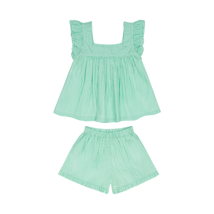 MINNOW Gingham Ruffle Short Set