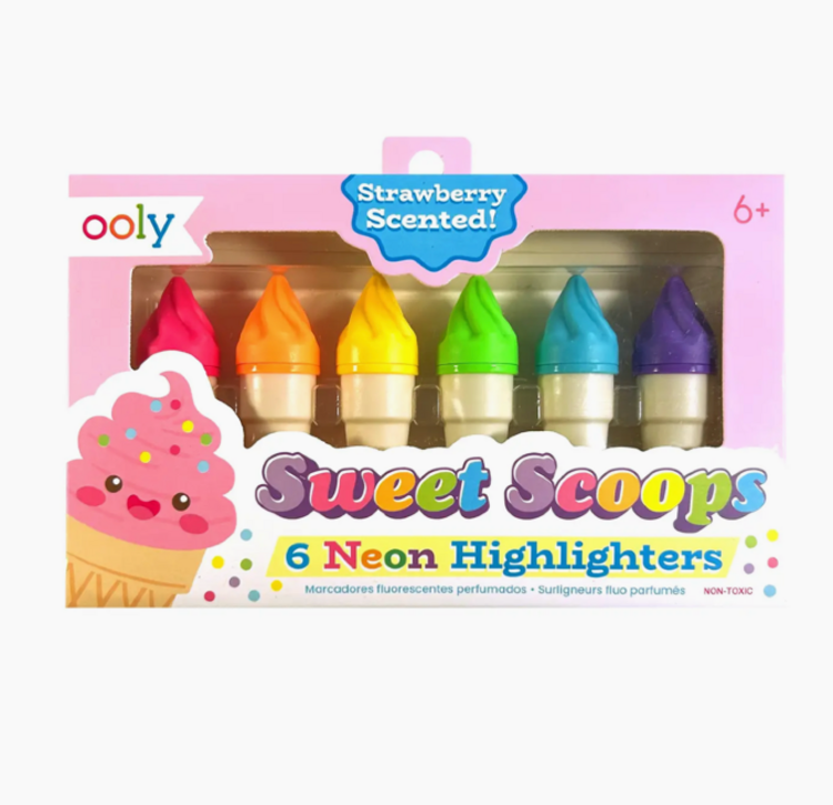 OOLY Sweet Scoops: Neon Highlighters - Strawberry Scent