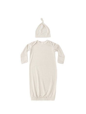 QUINCY MAE Gingham Bamboo Gown + Hat Set