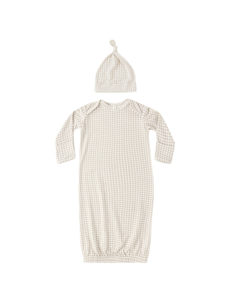 QUINCY MAE Gingham Bamboo Gown + Hat Set