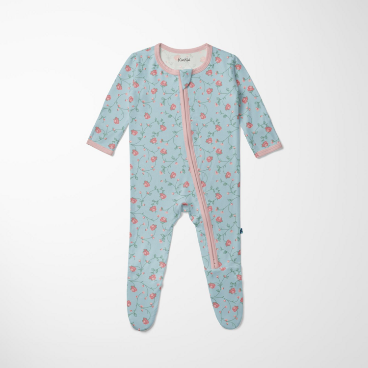 KICKEE PANTS Floral Vines Footie With 2 Way Zipper