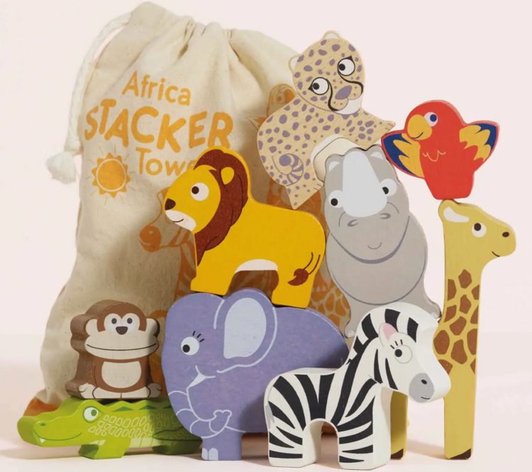 LE TOY VAN, INC. Africa Stacking Animals & Bag