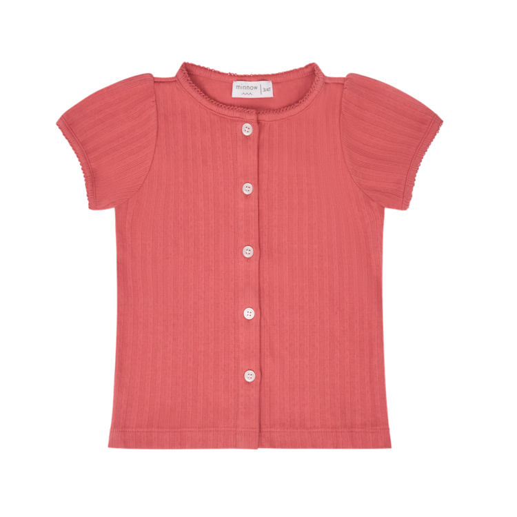 MINNOW Puff Sleeve Pointelle Shirt