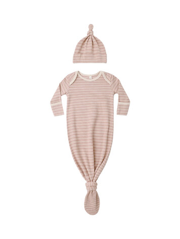 QUINCY MAE Knotted Microstripe Gown + Hat Set