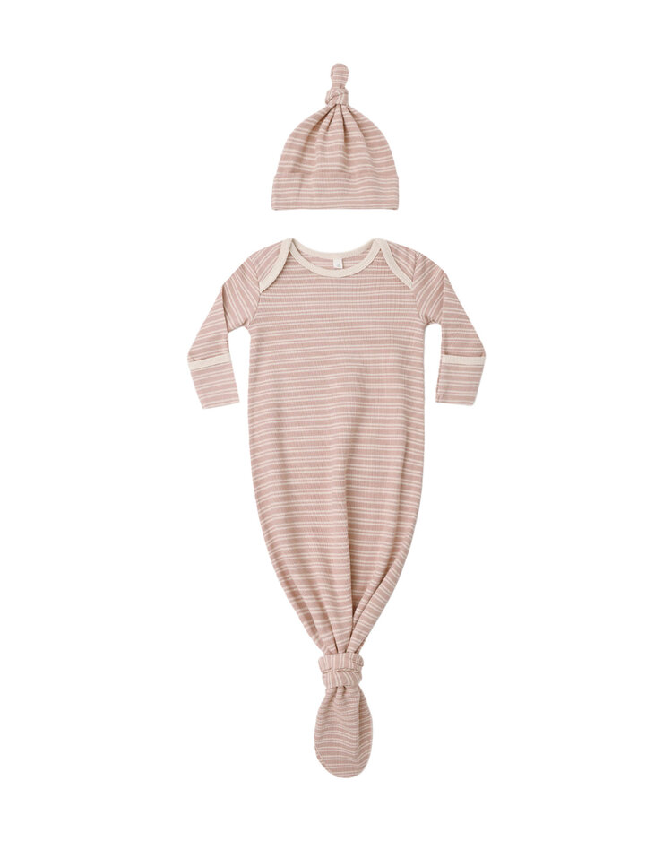 QUINCY MAE Knotted Microstripe Gown + Hat Set