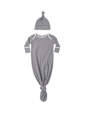 QUINCY MAE Knotted Microstripe Gown + Hat Set