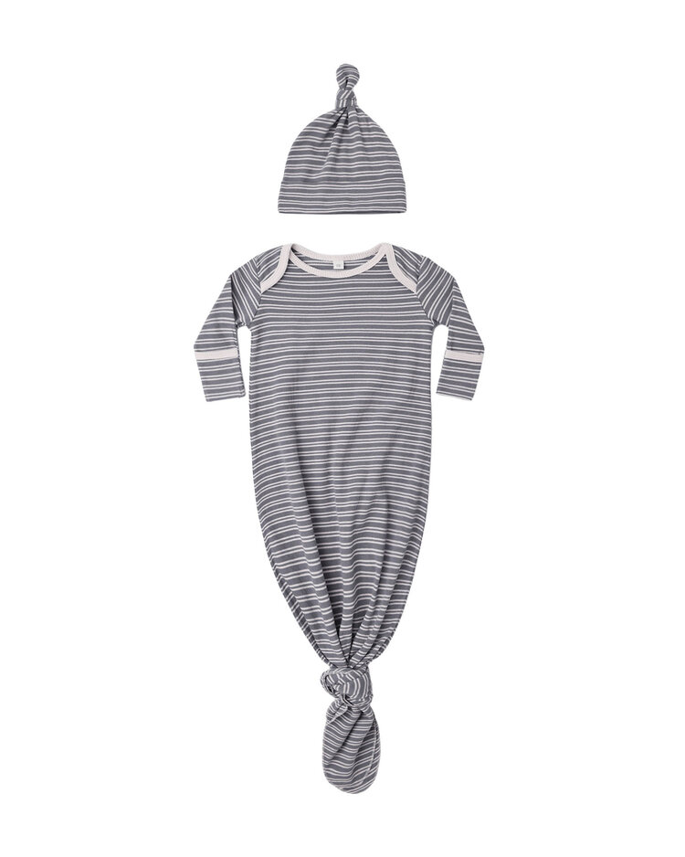 QUINCY MAE Knotted Microstripe Gown + Hat Set