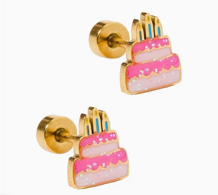 LINNY CO Birthday Cake Screwback Stud Earrings