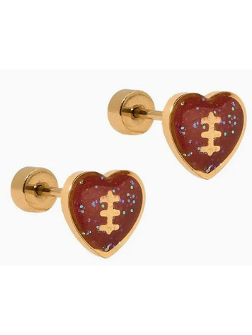 LINNY CO Football Heart Screwback Stud Earrings
