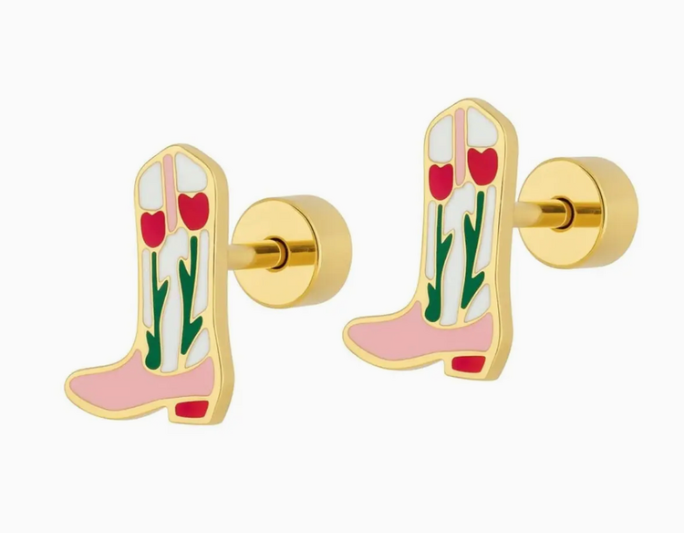LINNY CO Cowgirl Boot Screwback Stud Earrings