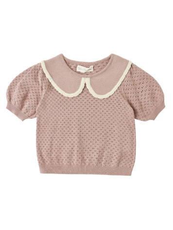 RYLEE AND CRU Pointelle Collared Top