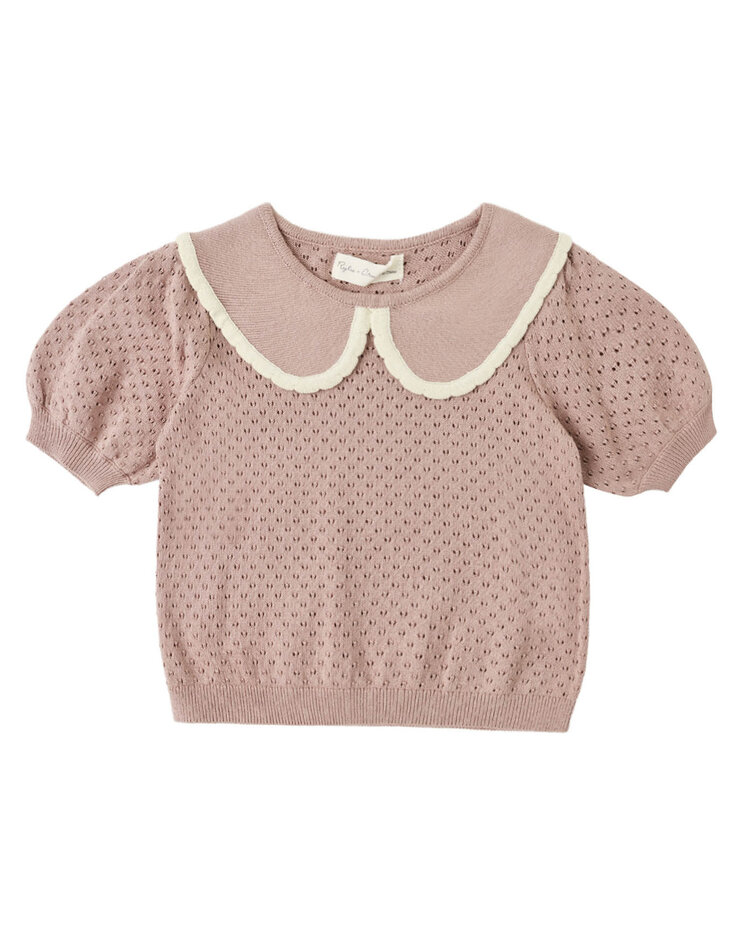 RYLEE AND CRU Pointelle Collared Top