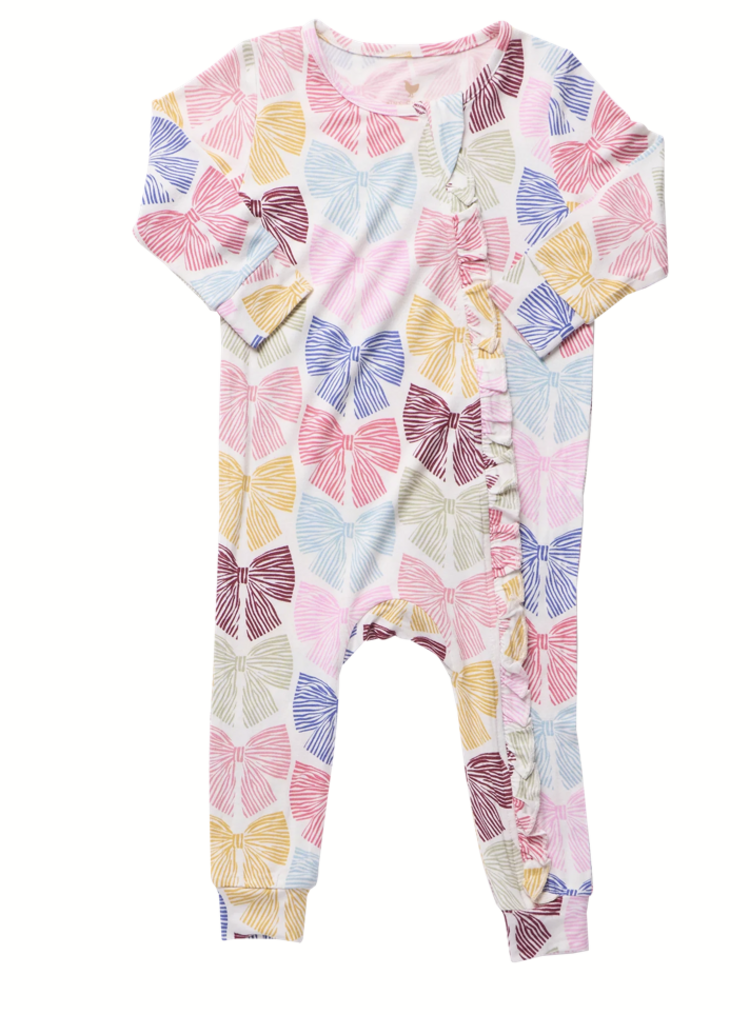 PINK CHICKEN Multi Bows Ruffle Bamboo Romper