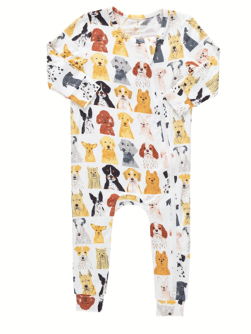 PINK CHICKEN Watercolor Dogs Bamboo Romper