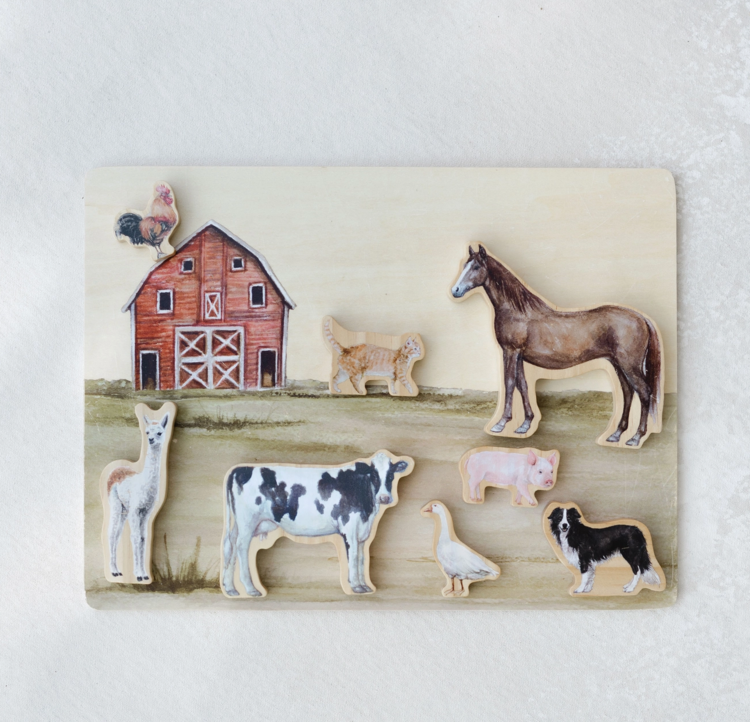 PAIGE TATE & CO Farm Animals Wooden Puzzle