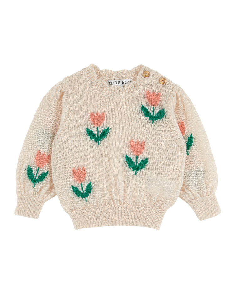 EMILE ET IDA Intarsia Tulips Baby Pullover