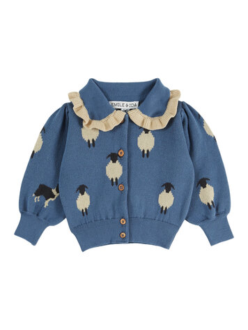 EMILE ET IDA Jacquard Flounce Collar Baby Cardigan