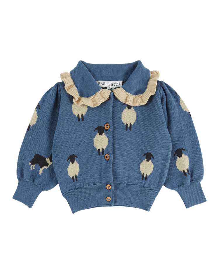 EMILE ET IDA Jacquard Flounce Collar Baby Cardigan