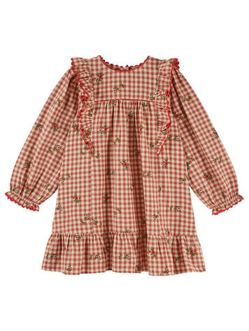 EMILE ET IDA Embroidered Flounce Gingham dress