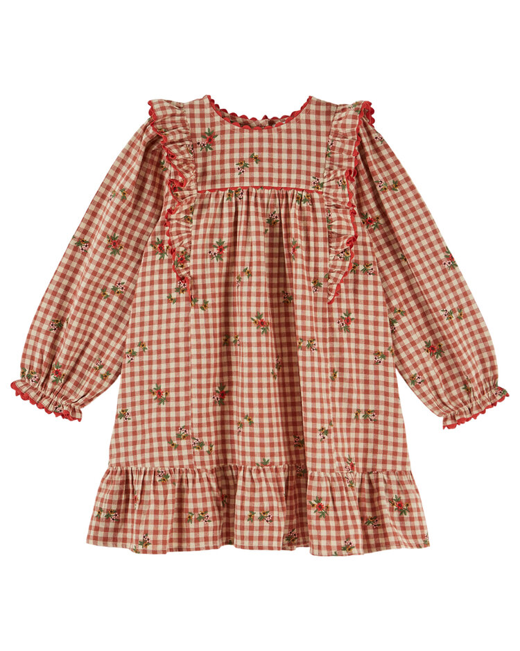 EMILE ET IDA Embroidered Flounce Gingham dress