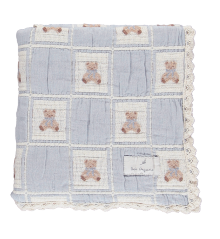 BEBE ORGANIC Teddy Patchwork Blanket - Blue