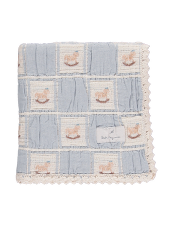 BEBE ORGANIC Rocking Horse Patchwork Blanket - Blue