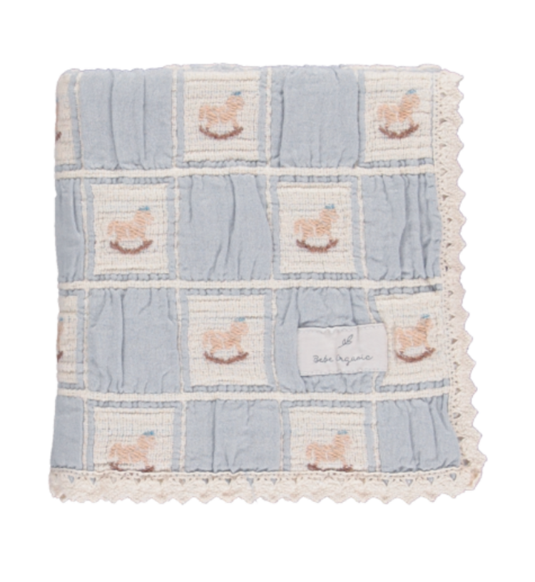 BEBE ORGANIC Rocking Horse Patchwork Blanket - Blue