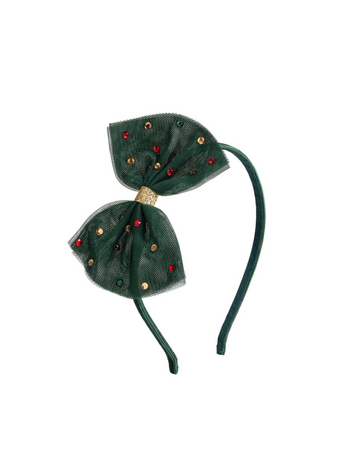 SWEET WINK Emerald Rhinestone Tulle Bow Headband