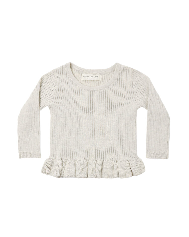 QUINCY MAE Heathered Rib Peplum Top