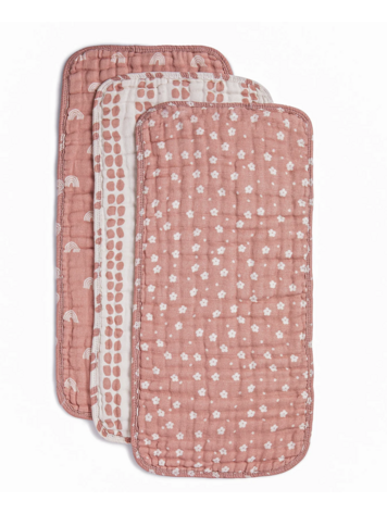 NANA BABY ORGANICS 3 Pack Organic Burp Cloths - Desert Pink + Ivory