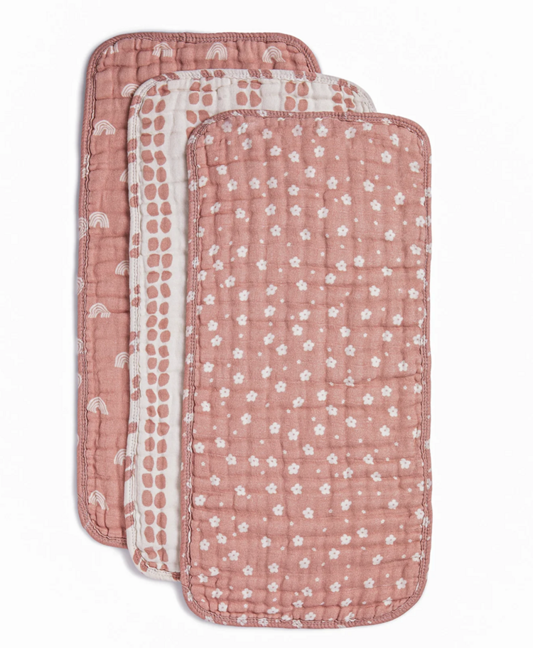 NANA BABY ORGANICS 3 Pack Organic Burp Cloths - Desert Pink + Ivory