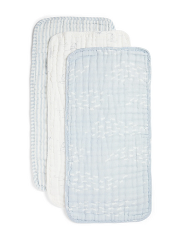 NANA BABY ORGANICS 3 Pack Organic Burp Cloths - Powder Blue + Cream