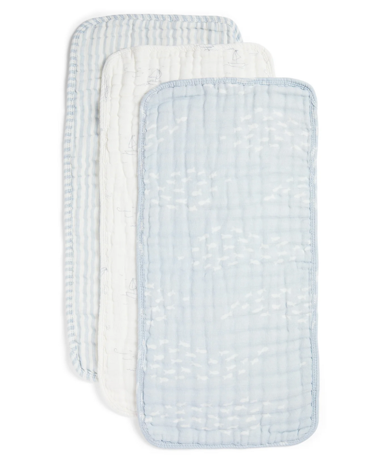 NANA BABY ORGANICS 3 Pack Organic Burp Cloths - Powder Blue + Cream