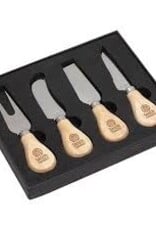 4 piece cheese knife set-stainless steel knives with Acacia wood