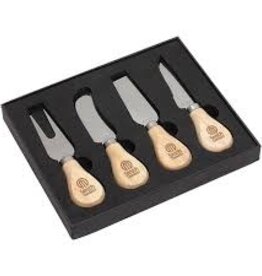 4 piece cheese knife set-stainless steel knives with Acacia wood