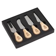 4 piece cheese knife set-stainless steel knives with Acacia wood