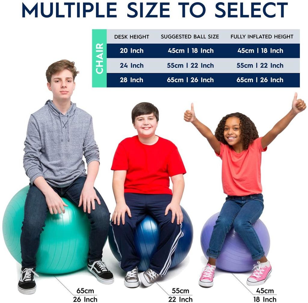 Classroom Aid No Roll, Weighted Balance Ball Chair for Kids & Adults up to 5’6” Tall