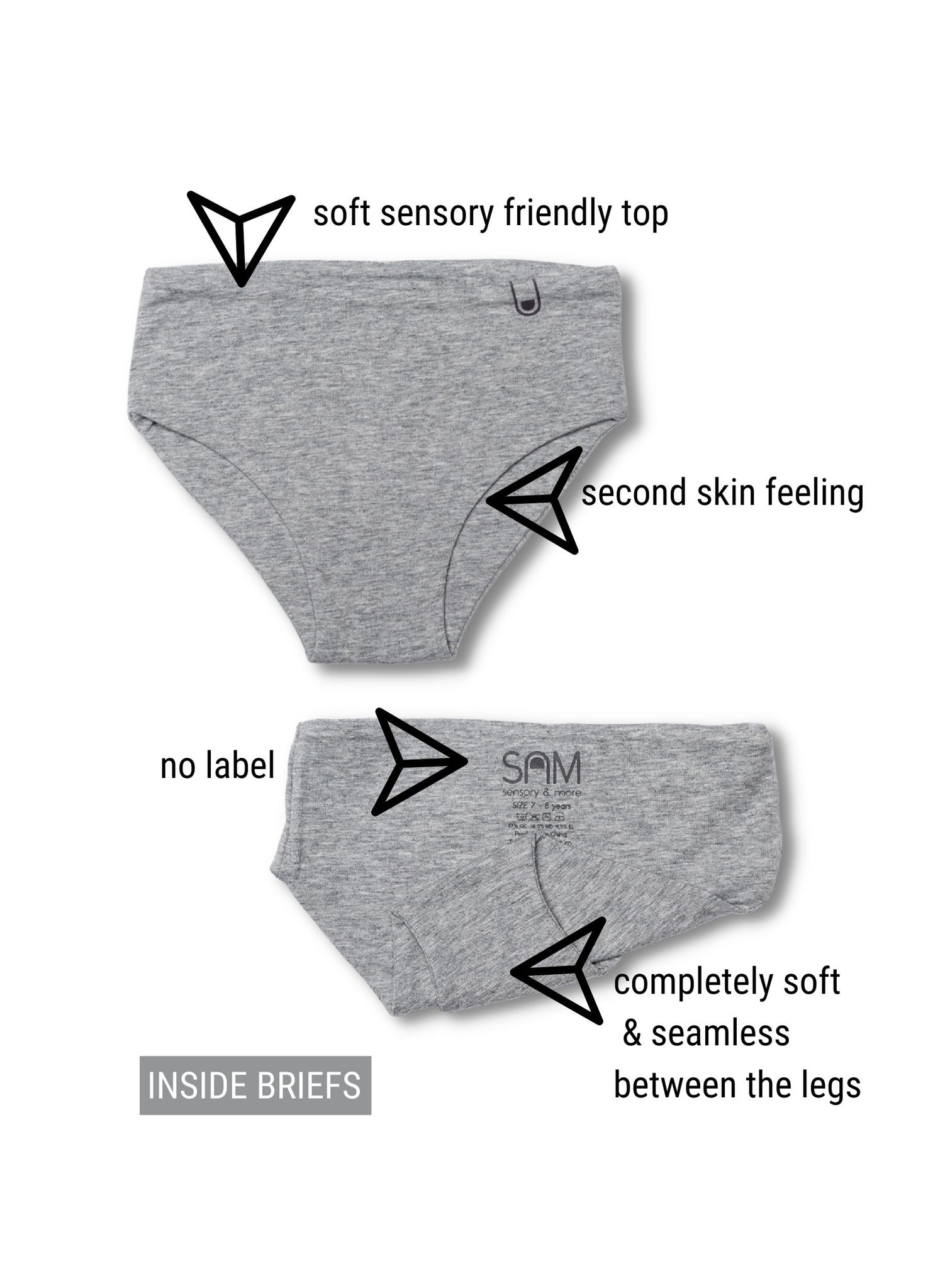 SAM Sensory™ & More SAM Sensory™ & More Seamless Organic Cotton Briefs Gray Accent