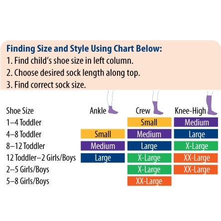 socks size chart for kids