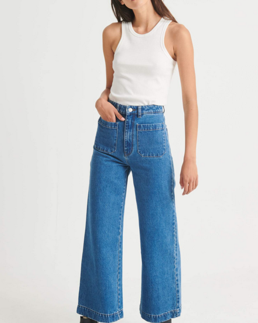 Buy River Island Blue High Rise Tummy Hold Flared Jeans from the