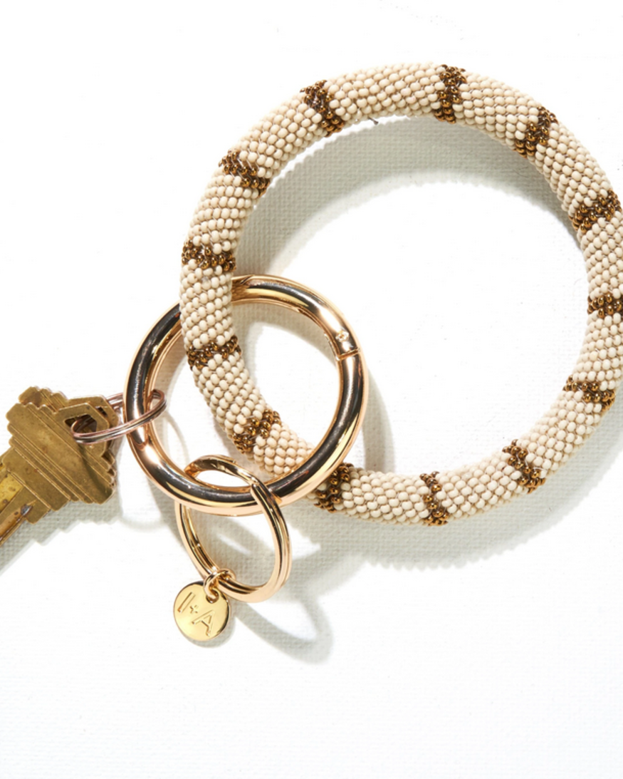 Ink & Alloy Ivory Gold Stripe Seed Key Ring
